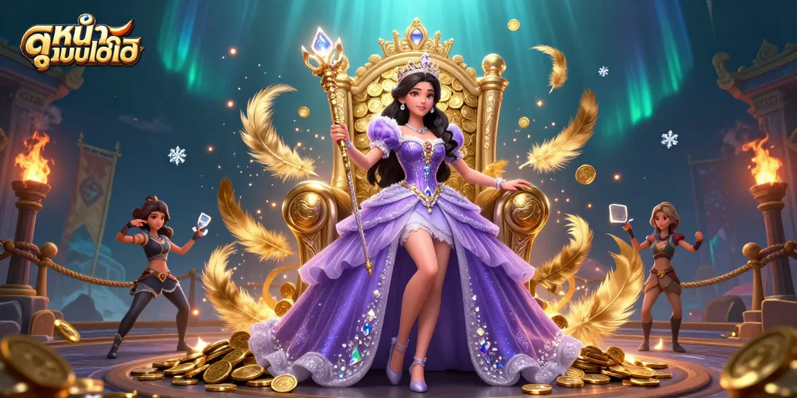 Play ดูหนังออนไลน์ in stunning 3D illustration, featuring a beautiful princess amidst a vibrant casino scene.