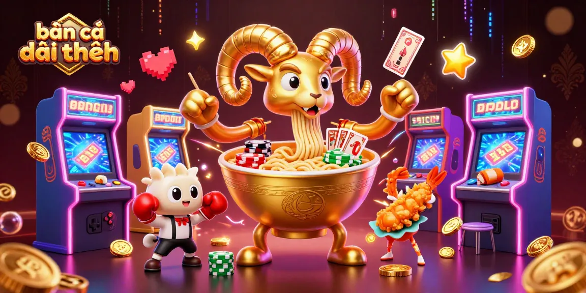 Experience thrilling bắn cá đổi thưởng action with vibrant 3D characters and arcade elements in this digital casino scene.