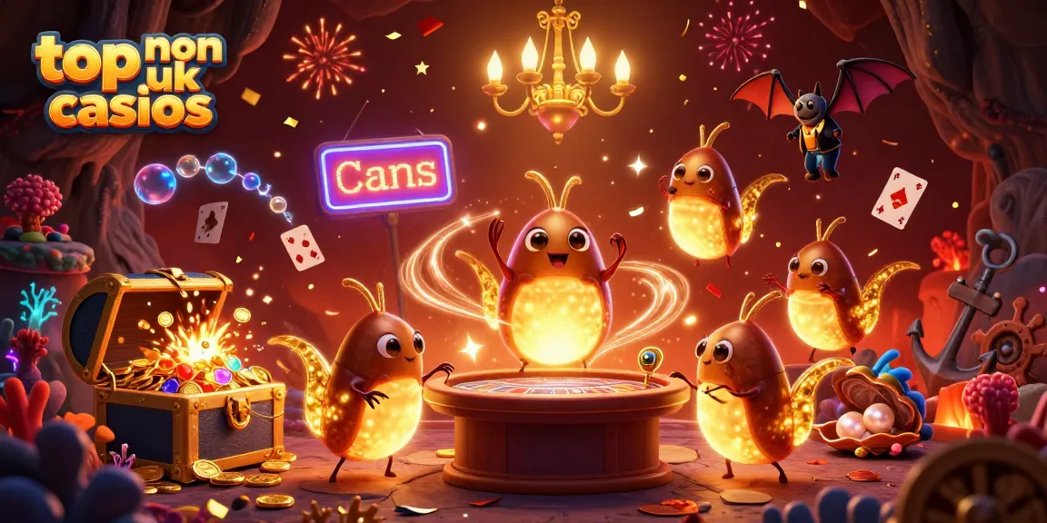 Experience the vibrant atmosphere of top non UK casinos with glowworms illuminating a cave casino scene.