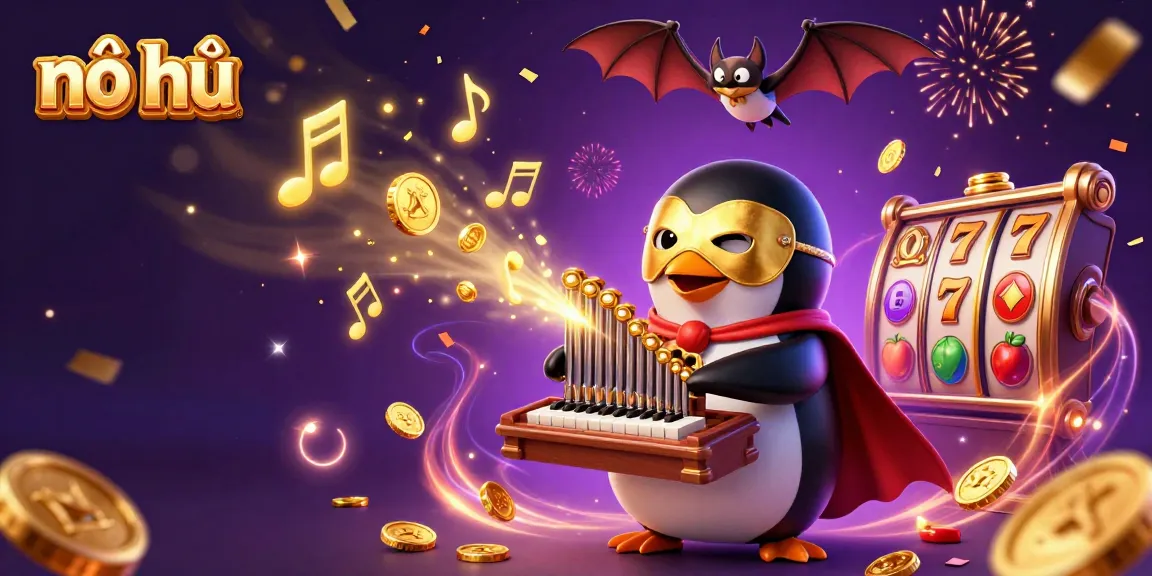 Experience the excitement of nổ hũ with a playful 3D illustration featuring vibrant slot game elements.