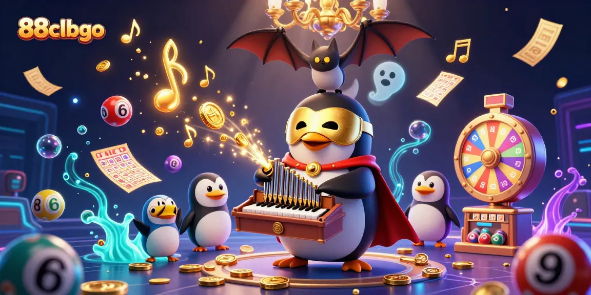 Engage with 88clbgo's thrilling animated casino scene featuring a singing penguin and lottery elements.