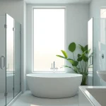 Experience elegant showers in a beautifully designed bathroom with modern features and calming decor.