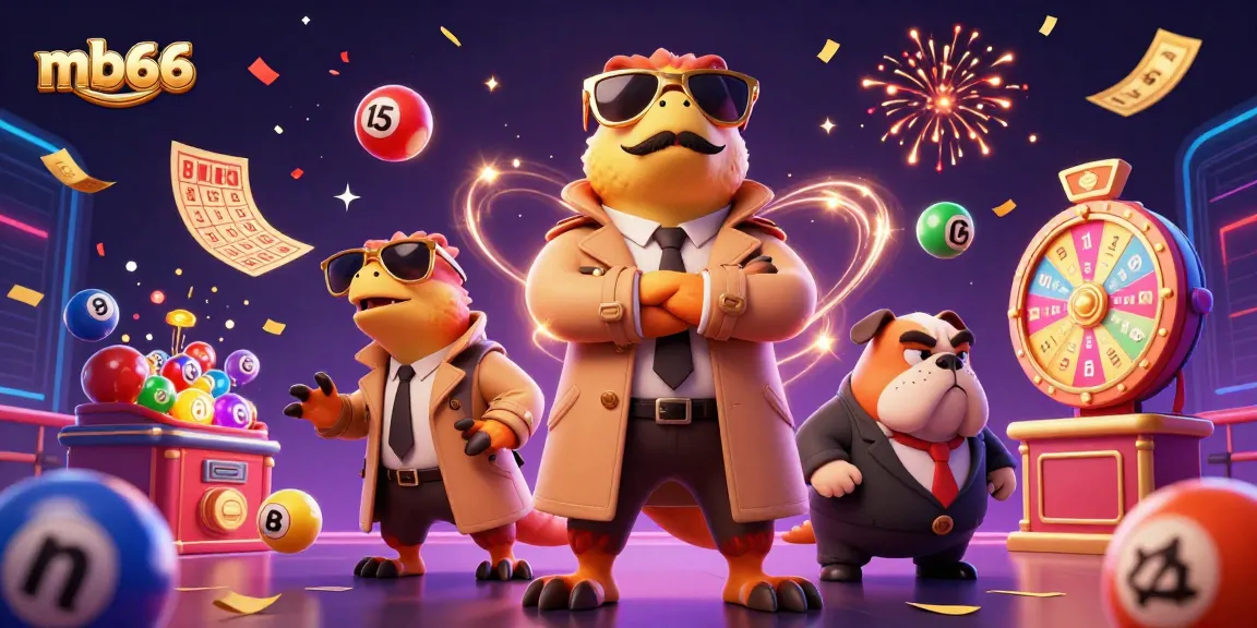 Catch exciting moments with mb66 in a vibrant VIP casino lounge scene filled with lottery balls and prizes.