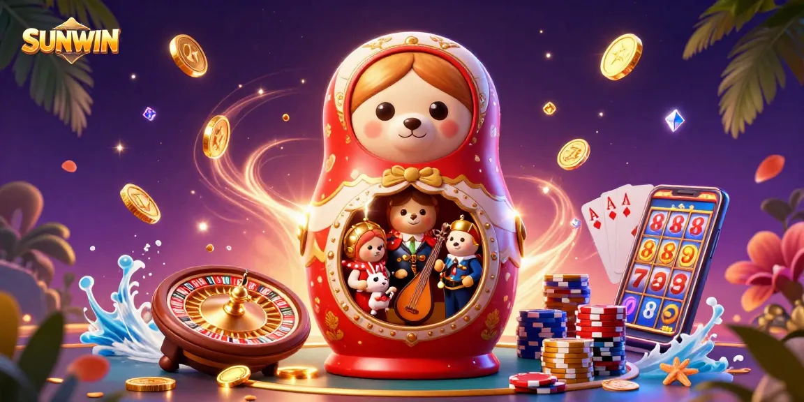 SUNWIN showcases engaging casino fun with vibrant bears, sparkling coins, and colorful characters.