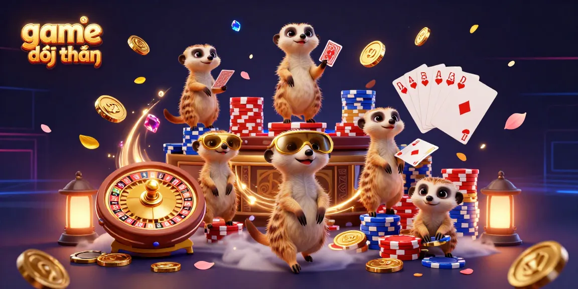 Experience the thrill of game đổi thưởng with playful meerkats in a lively casino scene.