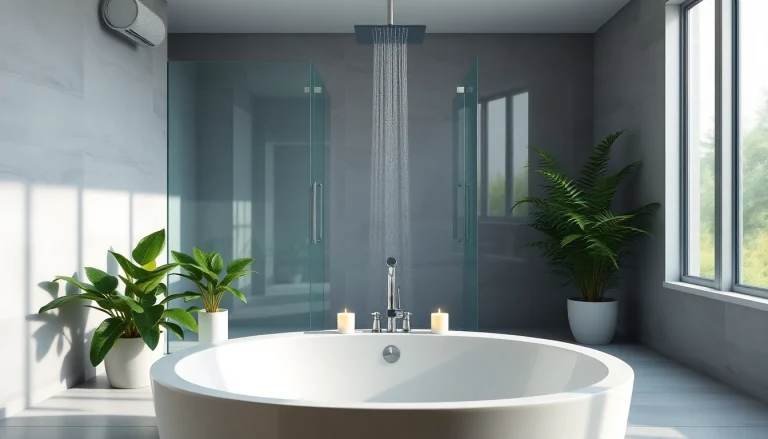 Experience elegant showers in a luxury bathroom, featuring a modern design and serene ambiance.