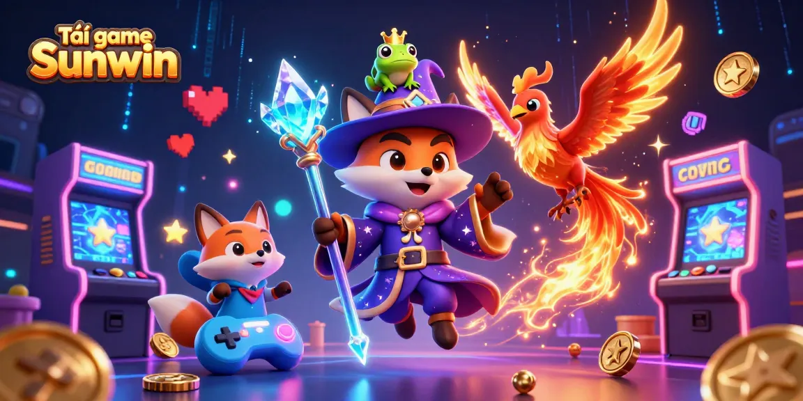 Playing and winning with Tải game Sunwin, featuring a wizard fox and a phoenix in a vibrant casino setting.