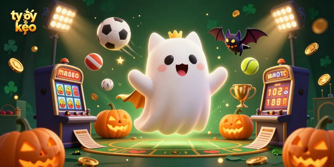View thrilling tỷ lệ kèo action featuring a ghost cat in a haunted casino surrounded by sports elements.