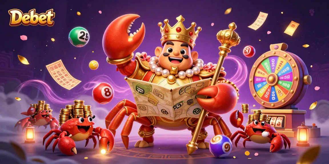 Win big with Debet as the golden crab emperor oversees a vibrant casino scene full of excitement.