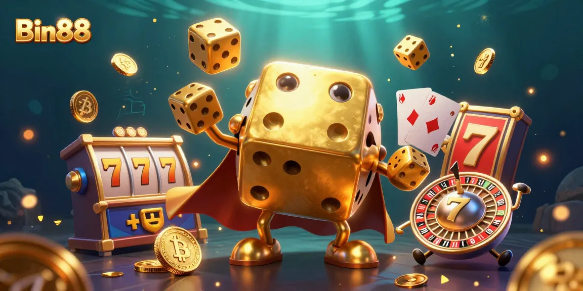 Join the thrill of Bin88 as the golden dice golem juggles riches in a vibrant casino scene.