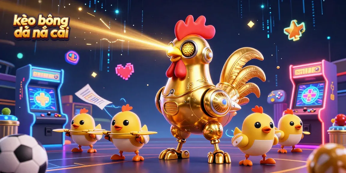 Engage with kèo bóng đá nhà cái in an electrifying environment featuring a golden rooster robot and baby chick drones!