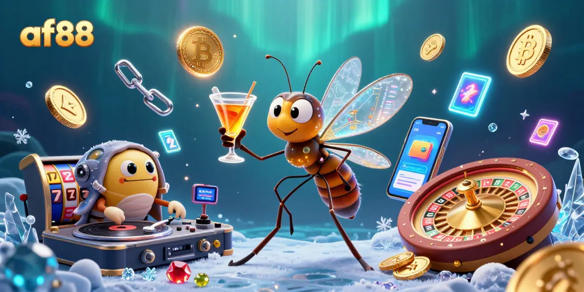 Immerse in the exciting af88 casino universe with a vibrant 3D scene featuring a lively mosquito mascot and gambling elements.