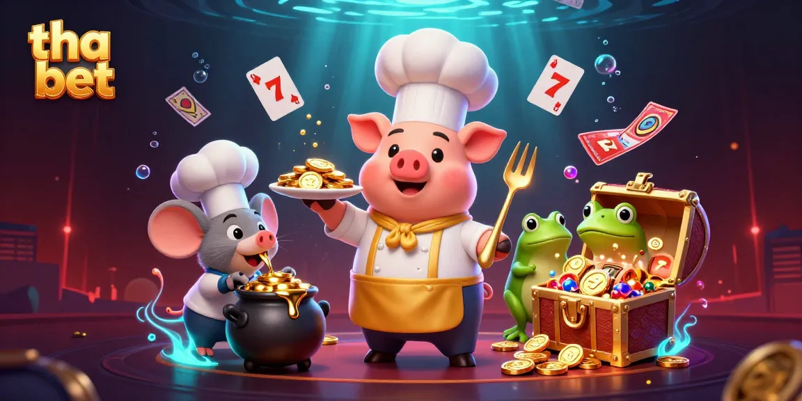 Engage with tha bet through a vibrant 3D casino scene featuring a chef and characters interacting with gaming elements.