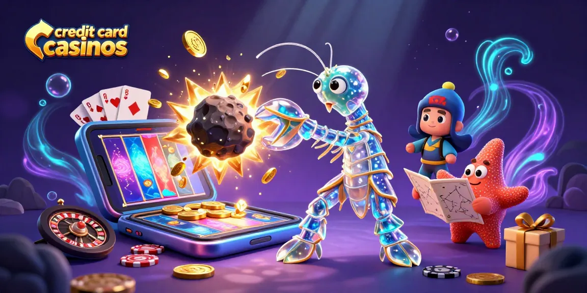 Engage with credit card casinos featuring a galactic mantis shrimp and vibrant slot action.