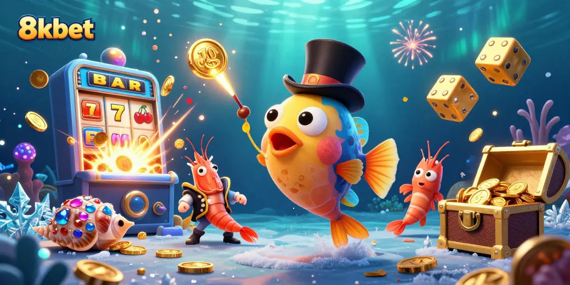 Join the excitement with 8xbet as the deep-sea anglerfish attracts coins in vibrant casino celebration.