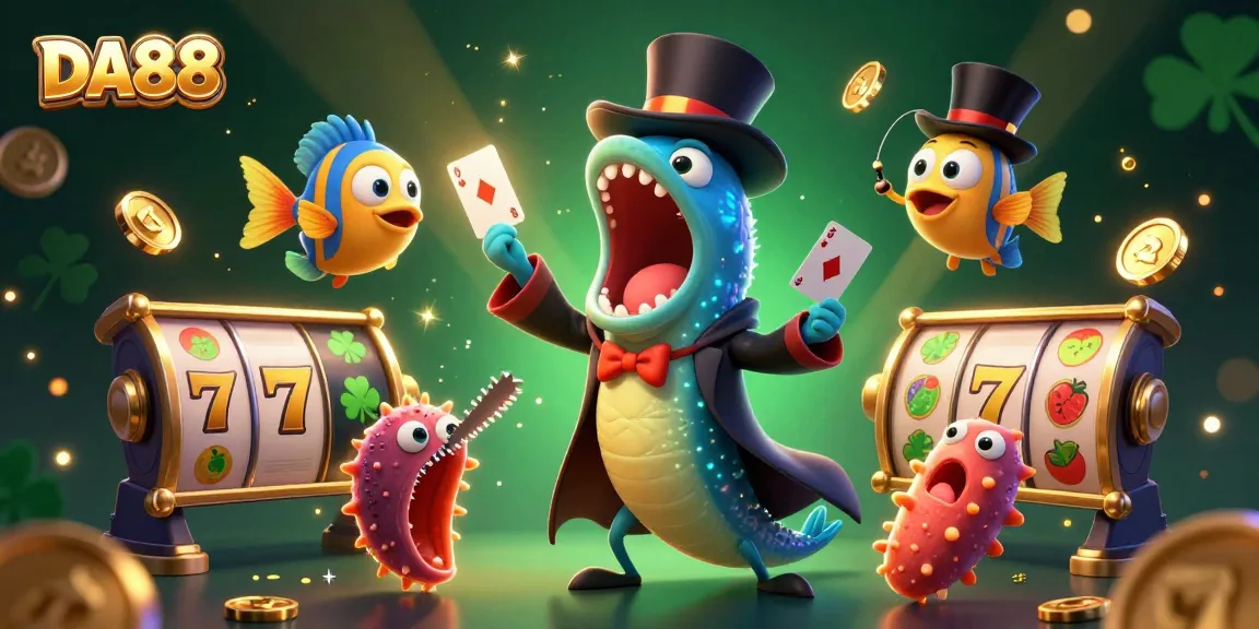 Experience thrilling card tricks with DA88 featuring a magician eel and casino elements.