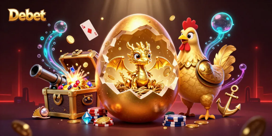 Engage in Debet gaming with a golden dragon and vibrant casino elements in this captivating illustration.