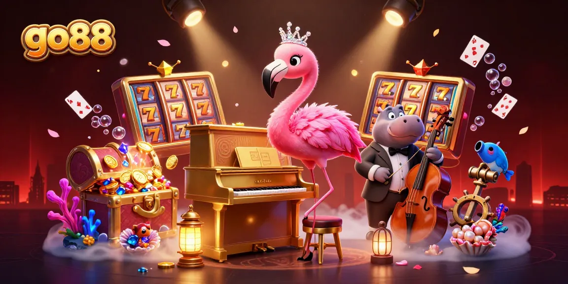 Experience thrilling entertainment at go88 with a vibrant casino illustration featuring lively characters and dynamic gaming elements.