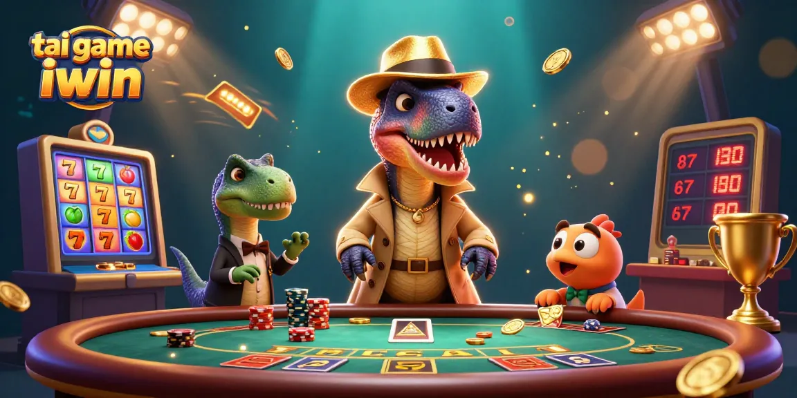 Engage with tai game iwin as a cartoon velociraptor card counter amid exciting casino action.