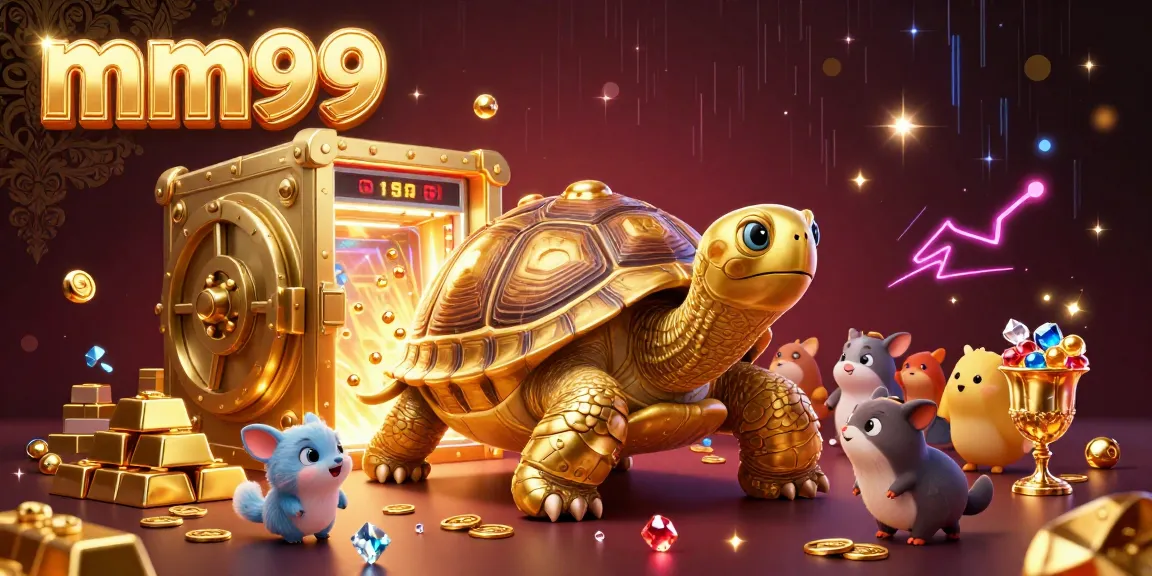 Experience the lively gaming world of mm99 with a colossal tortoise and sparkling treasures.