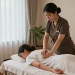 상동출장안마 session with a professional therapist in a serene spa setting, promoting relaxation and wellness.