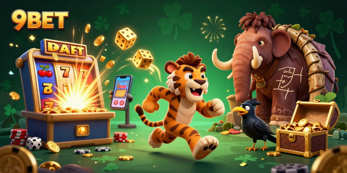 Experience thrilling gaming with 9BET as the caveman and sabertooth tiger run a vibrant prehistoric casino.