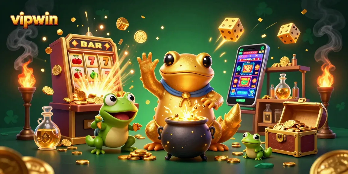 Experience excitement at vipwin with a magical alchemist turning metals into gold amidst vibrant gaming elements.