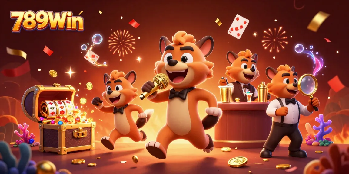 Experience the excitement of 789Win with animated hyenas celebrating at a casino club.