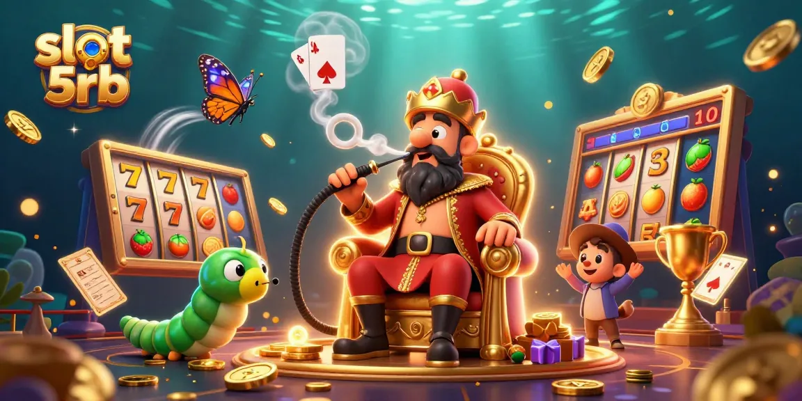 Engage with slot 5rb games in this 3D illustration featuring dynamic characters and vibrant casino elements.
