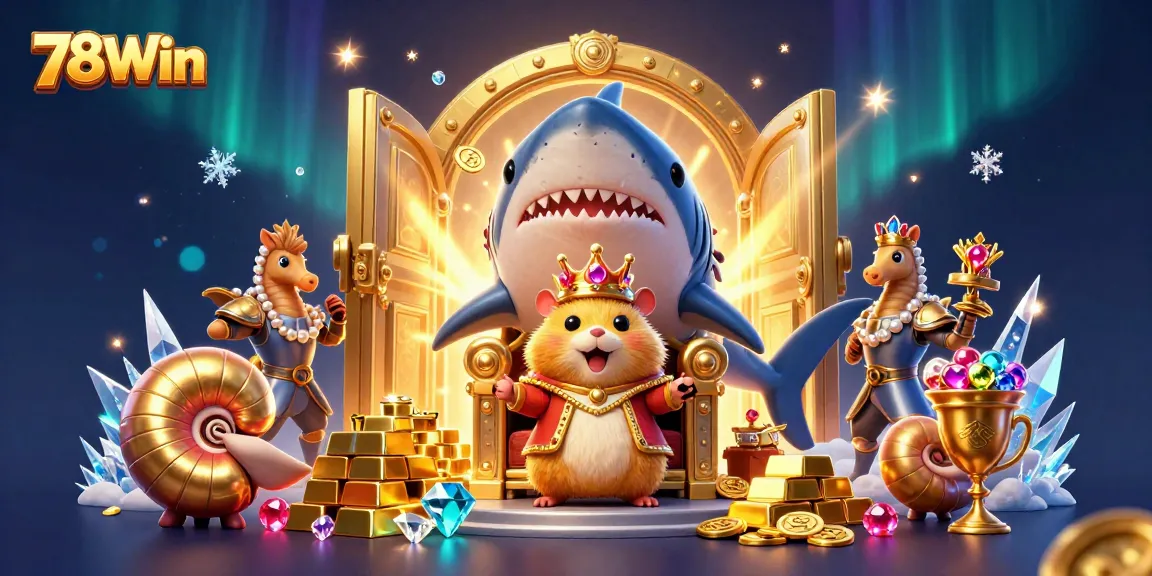 Experience the fun of 78Win's casino realm with dazzling treasures and vibrant characters amid epic gaming elements.